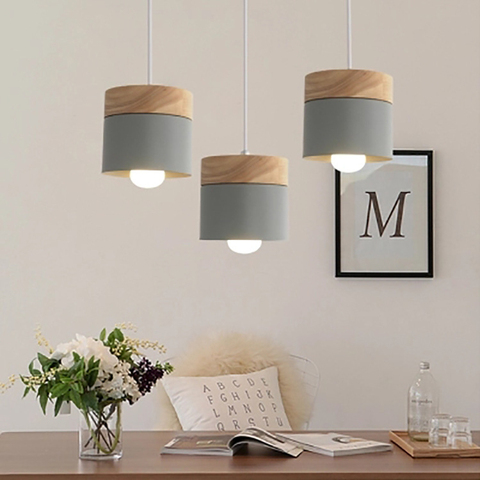 Concepteur nordique créatif bois pendentif lumières coloré suspension lampe Simple salon hôtel décor à la maison cuisine île barre lumineuse ► Photo 1/6