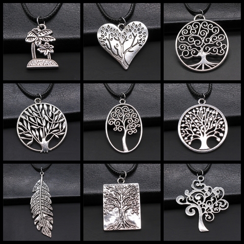 Vintage femmes bijoux cadeau arbre feuille branche pendentif collier arbre de vie collier en cuir noir chaîne collier ► Photo 1/1