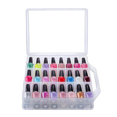 Boîte de rangement de vernis à ongles 48 grilles, boîte de rangement de vernis à ongles Portable, boîte à outils transparente réglable à Double couche, boîte en plastique ► Photo 1/6