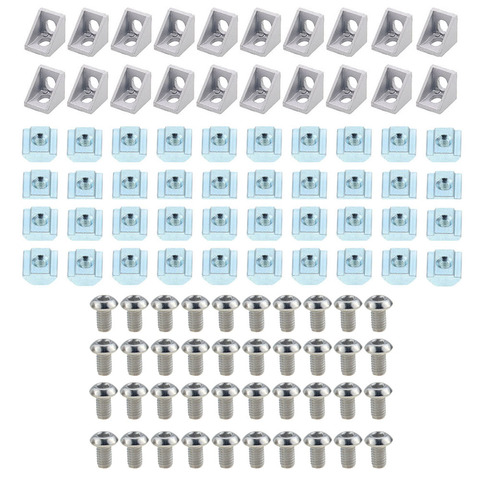 Jeu de connecteurs profilés en aluminium série 2022: 20 pièces support d'angle + 40 pièces M5 x 10mm écrous en T + 40 pièces M5 x 10mm capuchon de prise hexagonale ► Photo 1/6