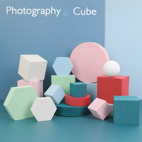 Arrière-plan de photographie de vie, mousse dure, blanc, bleu, rose, rouge, Cube géométrique pour prise de vue sur table, matériel de décoration ► Photo 1/6