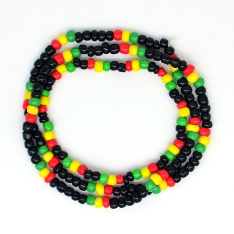 10 ensemble rouge jaune vert noir verre perles de rocaille collier et Bracelet bijoux Rasta Reggae Punk Hiphop élastique Stretch mode ► Photo 1/6