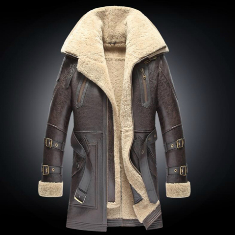 Manteau d'hiver en cuir véritable, fourrure épaisse, à Double col, hommes ► Photo 1/6