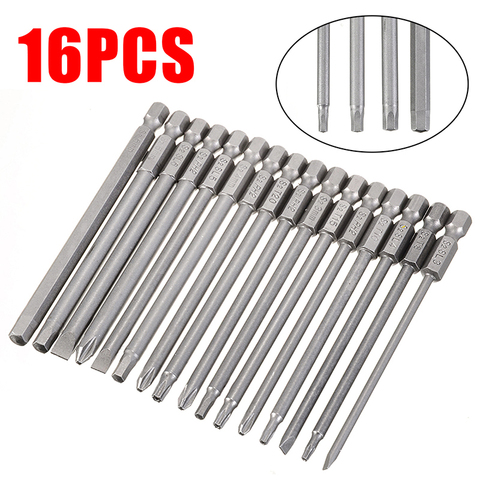 16 pièces S2 en acier allié 100mm Torx tournevis jeu d'embouts tête magnétique hexagone croix tournevis Bits hexagonaux ► Photo 1/6