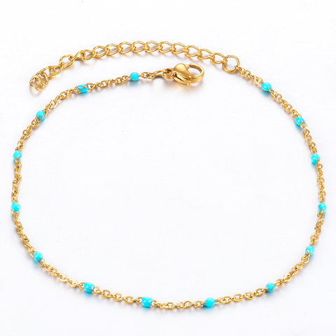 Bracelet à chaîne à perles en acier inoxydable or/acier, Bracelet à perles colorées en émail, Satellite, bijoux à la mode pour dames ► Photo 1/2