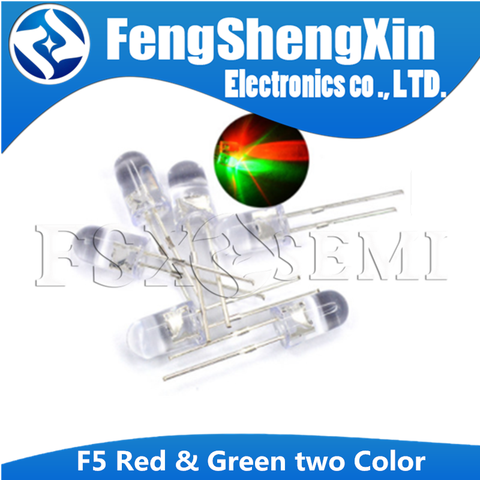 Diode électroluminescente F5, Diode électroluminescente, ronde et diffuse, 2 couleurs, rouge et vert, 5mm, 100 pièces ► Photo 1/1