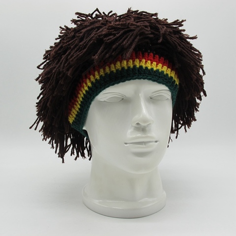 Perruque tricotée à la main unisexe, chapeau tressé pour hommes, drôle jamaïcain Bob Marley Reggae, casquette Rasta, Cool, accessoires pour cheveux ► Photo 1/6