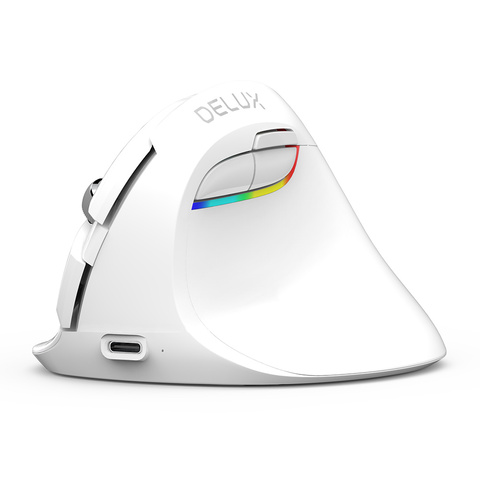 Delux M618 – Mini souris verticale ergonomique sans fil, blanche, Bluetooth 2.4GHz, rvb, Rechargeable, clic silencieux, pour bureau ► Photo 1/6