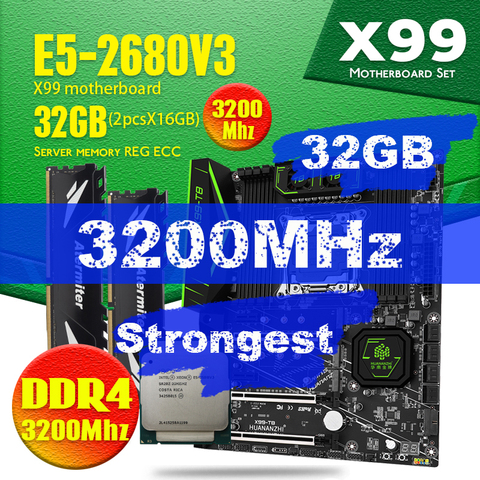 HUANANZHI X99 F8 X99 carte mère avec Intel XEON E5 2680 V3 avec 2*16GB = 32GB DDR4 3200MHz REG ECC ensemble de Kit Combo mémoire NVME ► Photo 1/5