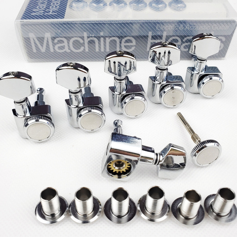 Ensemble de 6 têtes de Machine à guitare électrique, en ligne, sans vis de verrouillage, accordeurs, cordes, chevilles de réglage, Chrome argent ► Photo 1/6