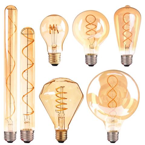 E27 LED Ampoule 220V Dimmable Vintage Spirale LED Filament Ampoule A19 4W = 40W Rétro À Incandescence Décoration Led D'éclairage Led Lampe D'éclairage D'ampoule ► Photo 1/6