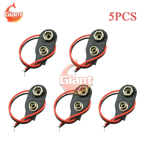 5 pièces 9 V 9 volts Clips de batterie connecteur support Clip Snap On connecteur câble plomb noir 9 V i-polices batterie boucle coque souple ► Photo 1/6