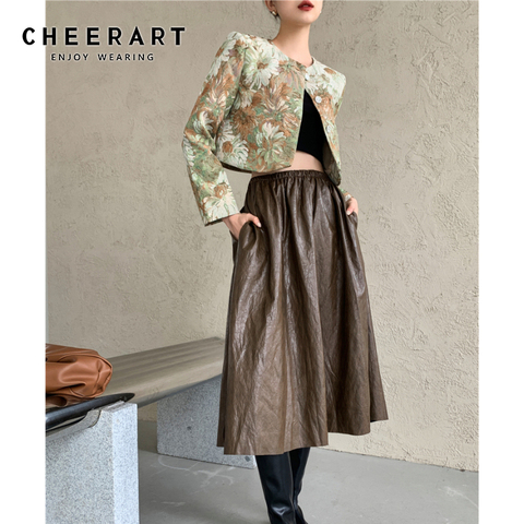 CHEERART Vintage Jacquard veste recadrée femmes peinture à l'huile concepteur manteau court vert vêtements d'extérieur automne vêtements de mode coréenne ► Photo 1/1