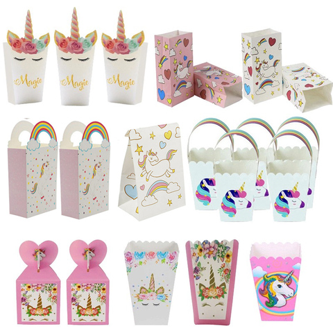 Licorne fête papier pop-corn boîte cadeau boîte bonbons biscuits sacs 1st enfants fête d'anniversaire décorations sacs cadeaux bébé douche fournitures ► Photo 1/6