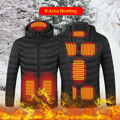 Gilet chauffant électrique vestes USB chauffage électrique à capuche coton manteau Camping randonnée chasse thermique plus chaud veste hiver en plein air ► Photo 1/6