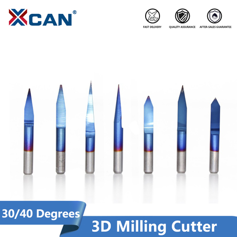 XCAN 10 pièces bleu revêtement PCB 3D gravure Bits 30/40 degrés carbure V forme CNC routeur peu fraise pour la gravure sur CNC ► Photo 1/6