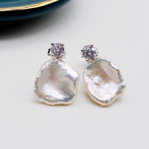 Boucles d'oreilles en perles de mode, perles baroques colorées blanches, boucles d'oreilles en argent sterling 925, boucles d'oreilles en zircon brillant pour femme, engagement nuptial ► Photo 1/5