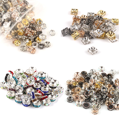 Rondelles de strass rondes en cristal, 50 pièces/lot 4 6 8 10mm, perles d'espacement amples pour le travail d'aiguille, la fabrication de bijoux, accessoires de Bracelet à faire soi-même ► Photo 1/6