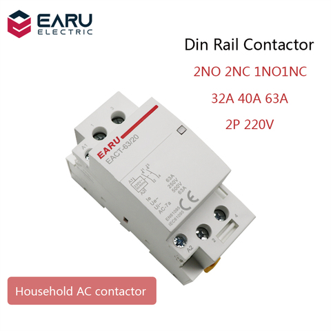 Contacteur modulaire AC 2P 32-63A 220V 230V 50/60Hz, Rail Din