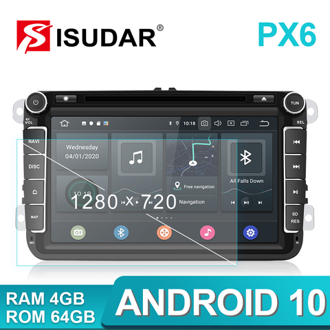 Autoradio Isudar PX6 2 Din Android 10 pour Skoda/siège/Volkswagen/VW/Passat b7/POLO/GOLF 5 6 lecteur multimédia automatique DVD GPS DVR ► Photo 1/6