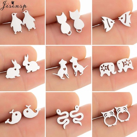 Petits clous d'oreilles animaux en acier inoxydable pour femmes enfants mignon serpent poisson baleine lapin chat boucles d'oreilles bijoux chien Pendientes cadeaux ► Photo 1/6