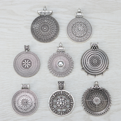 5 x bohême Boho fleur ronde breloques pendentifs pour colliers bijoux faisant des résultats ► Photo 1/6