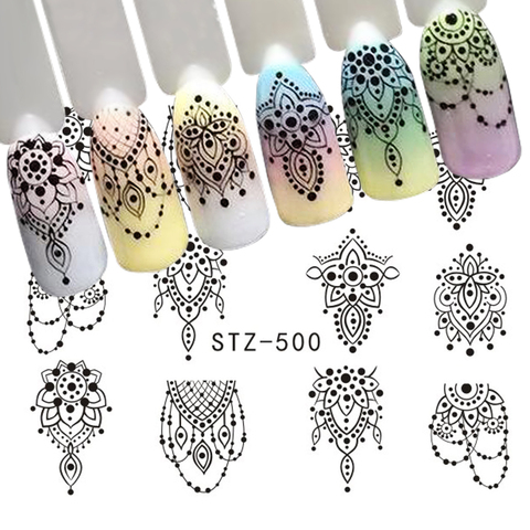 1 feuille noir collier bijoux Design transfert d'eau autocollant Nail Art stickers bricolage mode enveloppes conseils manucure outils SASTZ500 ► Photo 1/6