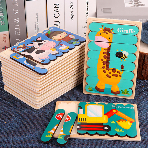Puzzle 3D bande Double face, jouet bébé en bois, matériaux Montessori, jouets éducatifs pour enfants, grandes briques, jouets d'apprentissage pour enfants ► Photo 1/6