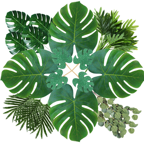 Feuilles de palmier artificielles feuilles de palmier vert feuilles de Monstera tropicales avec tiges pour Safari Jungle hawaïen Luau fête Table décor ► Photo 1/6