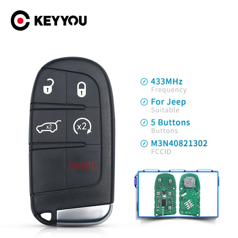 KEYYOU remplacement 5 boutons clé à distance intelligente M3N40821302 Fob 433MHz pour Jeep Grand Cherokee 2013 2014 2015 2016 2017 2022 ► Photo 1/6