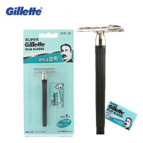 Gillette Super bleu rasoir droit hommes rasoir acier inoxydable rasage lame de rasoir authentique sûr rasoir rasage barbe cheveux 1 paquet ► Photo 1/6