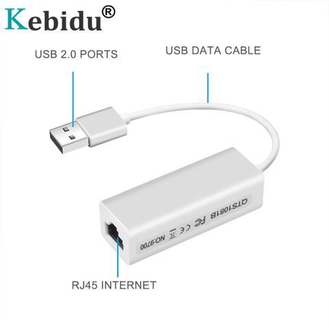 Kebidu-adaptateur USB 2.0 vers RJ45 Lan, carte réseau RD9700, haute vitesse, pour Mac OS, tablette et PC portable Windows XP 7 ► Photo 1/6