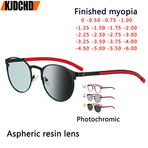 KJDCHD photochromisme lunettes rétro ronde alliage cadre myopie lunettes extérieur Protection UV dioptrie-0.5 -1.0 -1.5 -2.0 To -6.0 ► Photo 1/6