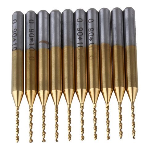 Lot de 10 micro-forets CNC en carbure de titane revêtu de nitrure, 0.9mm, routeur de PCB 1/8