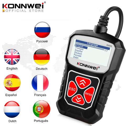 KONNWEI – Scanneur pour diagnostique de voiture, outil de scan KW310, fourni avec câble OBD 2, langue russe disponible, PK Elm327 ► Photo 1/6