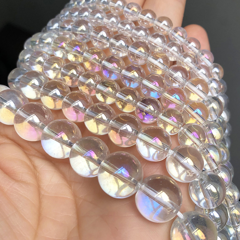 AB – perles de verre à Quartz multicolores transparentes, métalliques claires, revêtues de titane, pour la fabrication de bijoux, Bracelets à faire soi-même ► Photo 1/2