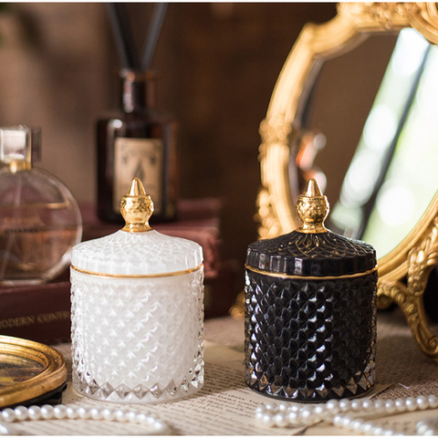 Pot de rangement en verre multicolore d'art français, bouteille d'aromathérapie avec couvercle, boîte de rangement minimaliste de coton-tige domestique, bijoux ► Photo 1/6