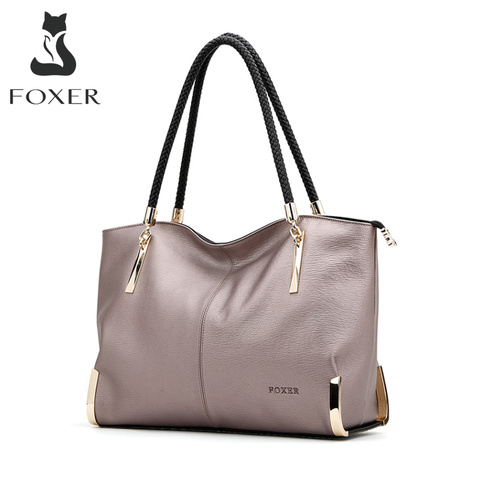 FOXER Marque, sacs fourre-tout de luxe, sac fourre-tout pour femme vintage, sacs à bandoulière femme, sacs à main, sacs fourre-tout en cuir de vache pour femme, sacs de marque de mode, sac à main à fermeture éclair ► Photo 1/6