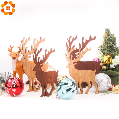 1PC noël en bois cerf pendentifs ornements bricolage ornements arbre de noël ornements enfant cadeau pour noël fête décoration de la maison ► Photo 1/5