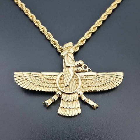 Collier pendentif amulette pour hommes, personnalité, tendance, Style Punk, or Ahura Mazda, lumière et feu de la vérité ► Photo 1/3