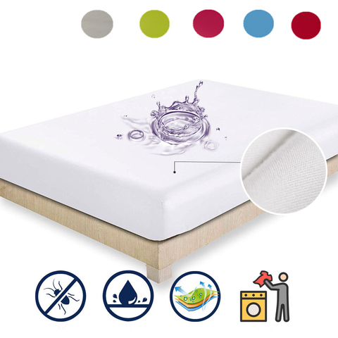 Housse de protection de matelas imperméable de couleur unie, drap-housse de protection contre la poussière contre les acariens et les bactéries de tailles multiples ► Photo 1/6