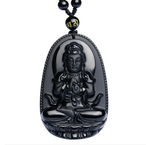 Obsidienne noire naturelle sculptée bouddha chanceux amulette pendentif collier pour femmes hommes pendentifs bijoux de mode 48*32mm ► Photo 1/6