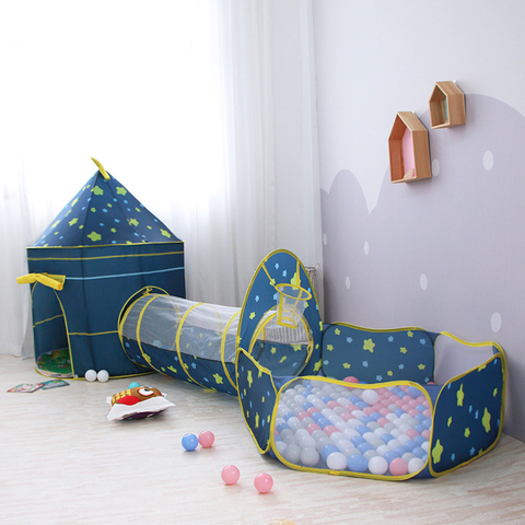 Tente de princesse Portable 3 en 1 pour enfants, maison de jeu intérieure et extérieure pour garçons et filles, Tunnel de piscine à boules océaniques, jouet, cadeaux d'anniversaire ► Photo 1/6