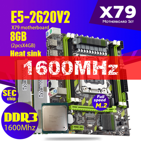 Carte mère X79 X79G LGA2011 combo E5-2620 V2 E5 2620 V2 CPU, 2 pièces x 4 go = 8 go DDR3 RAM, 1600Mhz PC3 12800R RAM dissipateur thermique ► Photo 1/6