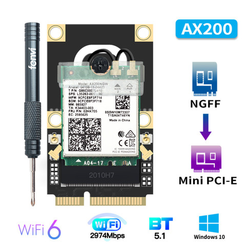 Mini pcie-adaptateur Wi-Fi 6, 2974 mb/s, processeur Intel AX200/5.0 ngw 802.11ax/ac, 160Mhz, Bluetooth 2.4/5 ghz, windows 10 ► Photo 1/6
