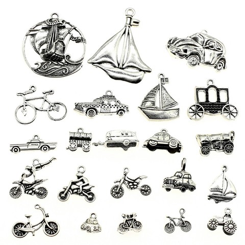 WYSIWYG 100G mélange aléatoire conçoit Antique couleur argent transport bateau avion vélo voiture pendentif charmes pour la fabrication de bijoux ► Photo 1/1