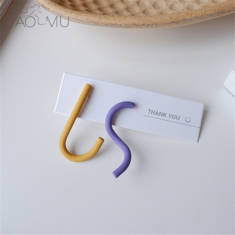 AOMU-boucles d'oreilles S925 pour femmes, Simple, géométrique et asymétrique, ligne abstraite, colorées, clous en métal, jolies, nouveauté 2022 ► Photo 1/6