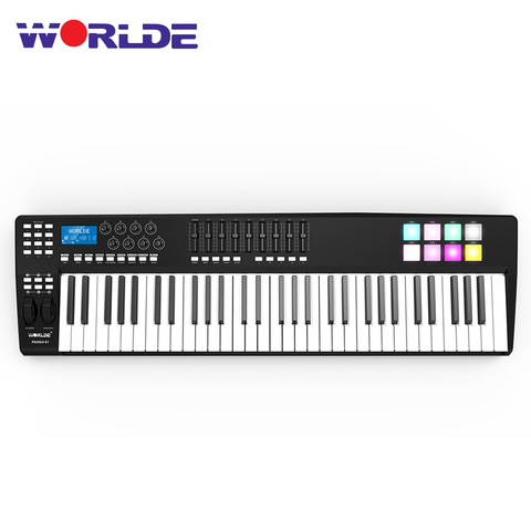 WORLDE – contrôleur de clavier MIDI USB Portable à 61 touches PANDA61, 8 touches, avec gâchette colorée rétroéclairée rvb, pour piano ► Photo 1/6