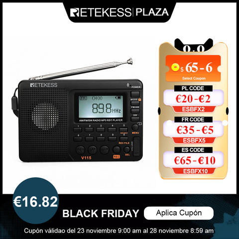 Retekess V115 FM/AM/SW récepteur de Radio Portable lecteur MP3 REC enregistreur Radio Portable avec minuterie de sommeil carte TF ► Photo 1/6