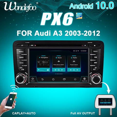 Autoradio CARPLAY PX6, Android 10, gps, lecteur multimédia, DVD, 2 DIN, pour voiture Audi A3, 8P (2003 – 2012), S3 (2006-2012), RS3, Sportback (2011) ► Photo 1/6